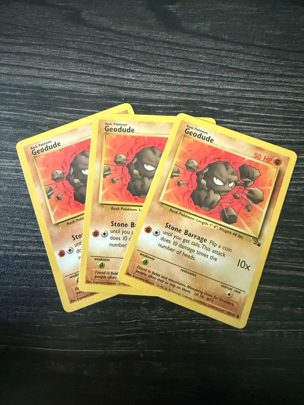 Vintage 1999 Pokémon Card Geodude 47/62 Fossil Set (Lot of 3)